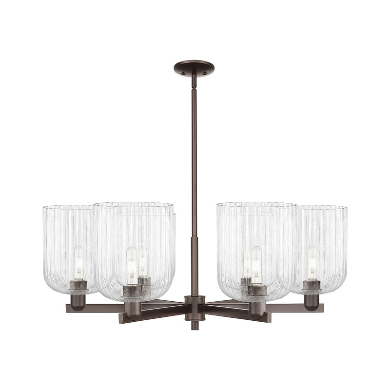 Innovations Bridal Veil 38in 6-Light Chandelier | Industrial Oil Rubbed Bronze Steel and Clear Ribbed Glass | Dining Room & | Model 716-6CR-OB-G559-8CL