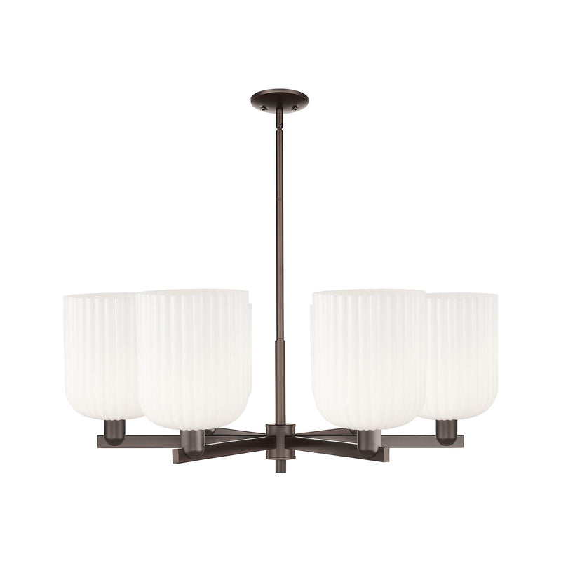 Innovations Bridal Veil 38in 6-Light Chandelier | Industrial Oil Rubbed Bronze Steel and Gloss White Ribbed Glass | Dining | Model 716-6CR-OB-G559-8GWH