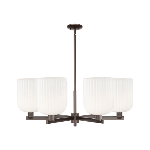 Innovations Bridal Veil 38in 6-Light Chandelier | Industrial Oil Rubbed Bronze Steel and Gloss White Ribbed Glass | Dining | Model 716-6CR-OB-G559-8GWH