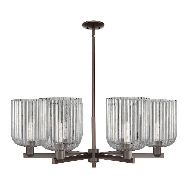 Innovations Bridal Veil 38in 6-Light Chandelier | Industrial Oil Rubbed Bronze Steel and Light Smoke Ribbed Glass | Dining | Model 716-6CR-OB-G559-8SM