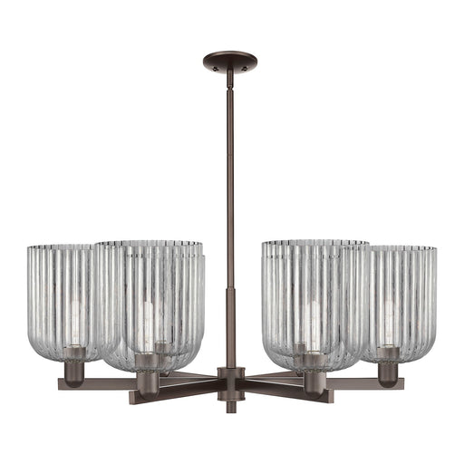 Innovations Bridal Veil 38in 6-Light Chandelier | Industrial Oil Rubbed Bronze Steel and Light Smoke Ribbed Glass | Dining | Model 716-6CR-OB-G559-8SM