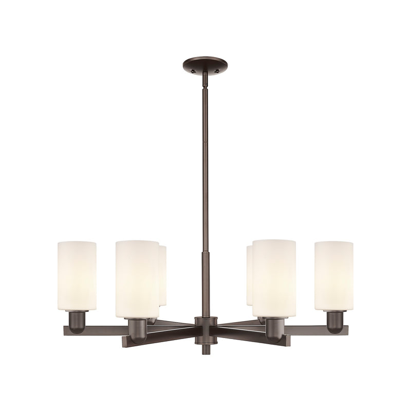 Innovations Clymer 34in 6-Light Chandelier | Industrial Oil Rubbed Bronze Steel and Matte White Glass | Kitchen Island & Dining | Model 716-6CR-OB-G801