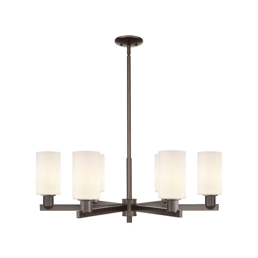 Innovations Clymer 34in 6-Light Chandelier | Industrial Oil Rubbed Bronze Steel and Matte White Glass | Kitchen Island & Dining | Model 716-6CR-OB-G801