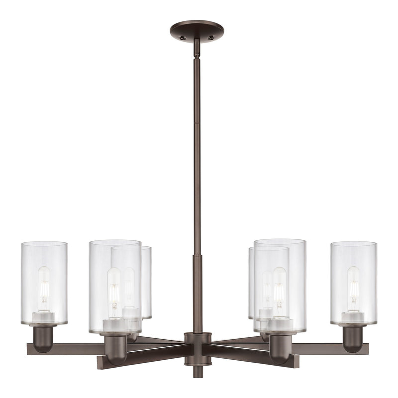 Innovations Clymer 34in 6-Light Chandelier | Industrial Oil Rubbed Bronze Steel and Clear Glass | Dining Room & Living Room | Model 716-6CR-OB-G802