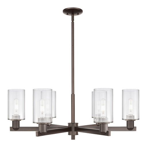 Innovations Clymer 34in 6-Light Chandelier | Industrial Oil Rubbed Bronze Steel and Clear Glass | Dining Room & Living Room | Model 716-6CR-OB-G802