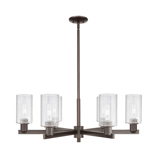 Innovations Clymer 34in 6-Light Chandelier | Industrial Oil Rubbed Bronze Steel and Seedy Glass | Dining Room & Living Room | Model 716-6CR-OB-G804