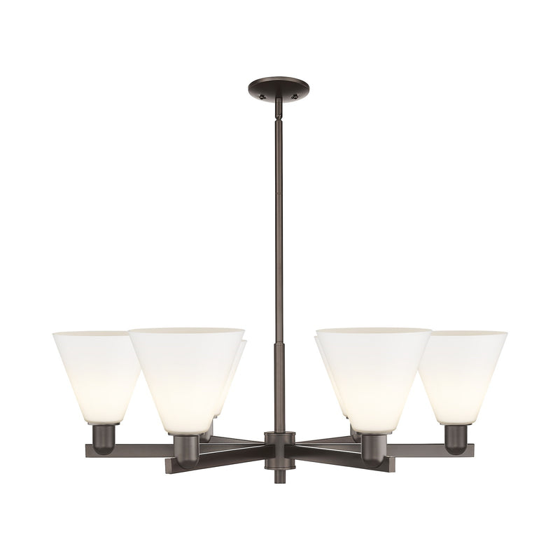 Innovations Berkshire Glass 38in 6-Light Chandelier | Industrial Oil Rubbed Bronze and Matte White Glass | Dining Room & Living | Model 716-6CR-OB-GBC-81