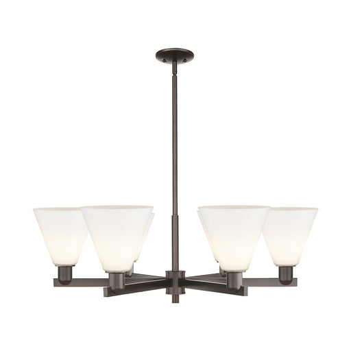 Innovations Berkshire Glass 38in 6-Light Chandelier | Industrial Oil Rubbed Bronze and Matte White Glass | Dining Room & Living | Model 716-6CR-OB-GBC-81