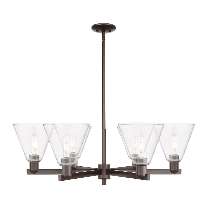 Innovations Berkshire Glass 38in 6-Light Chandelier | Industrial Oil Rubbed Bronze Steel and Clear Glass | Dining Room & Living | Model 716-6CR-OB-GBC-82