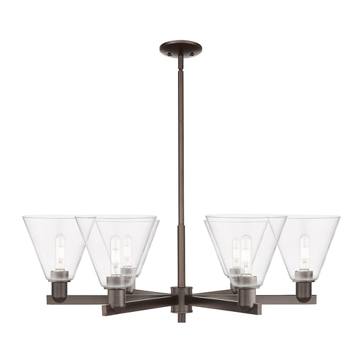 Innovations Berkshire Glass 38in 6-Light Chandelier | Industrial Oil Rubbed Bronze Steel and Clear Glass | Dining Room & Living | Model 716-6CR-OB-GBC-82