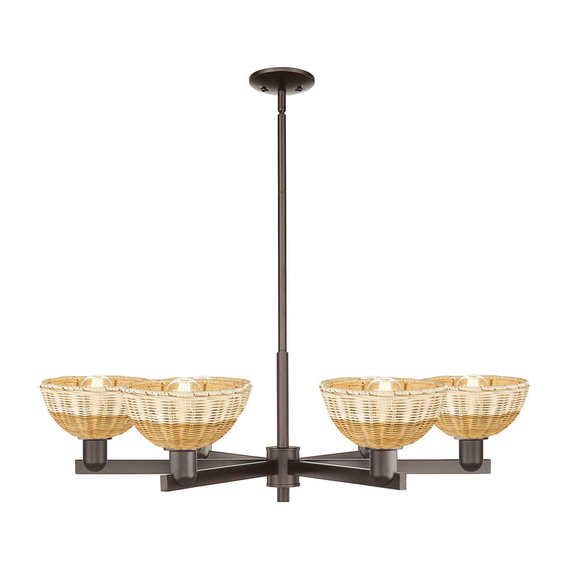 Innovations Natural Ballston Dome 24in 6-Light Chandelier | Farmhouse Oil Rubbed Bronze Steel and Natural Fiber Dome Shade | Model 716-6CR-OB-NBD2-75-NAT