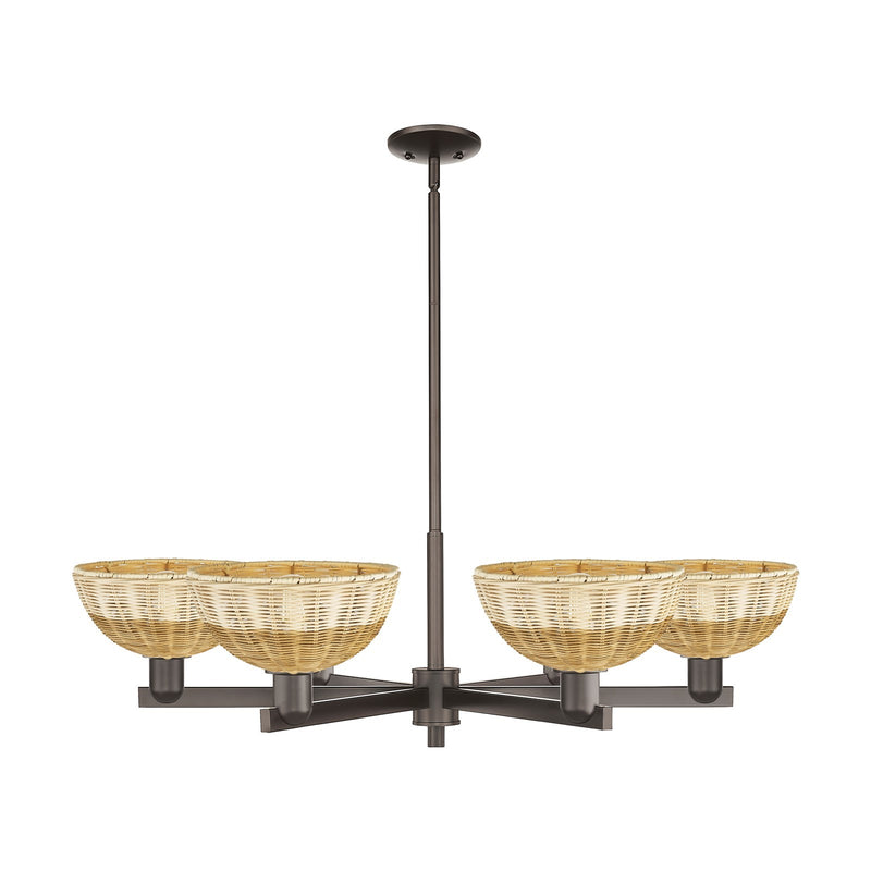 Innovations Lighting Bristol Natural II 39in 6-Light Chandelier | Industrial Oil Rubbed Bronze Steel and Natural Fiber Dome | Model 716-6CR-OB-NBD2-9-NAT