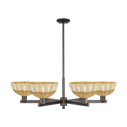 Innovations Lighting Bristol Natural II 39in 6-Light Chandelier | Industrial Oil Rubbed Bronze Steel and Natural Fiber Dome | Model 716-6CR-OB-NBD2-9-NAT
