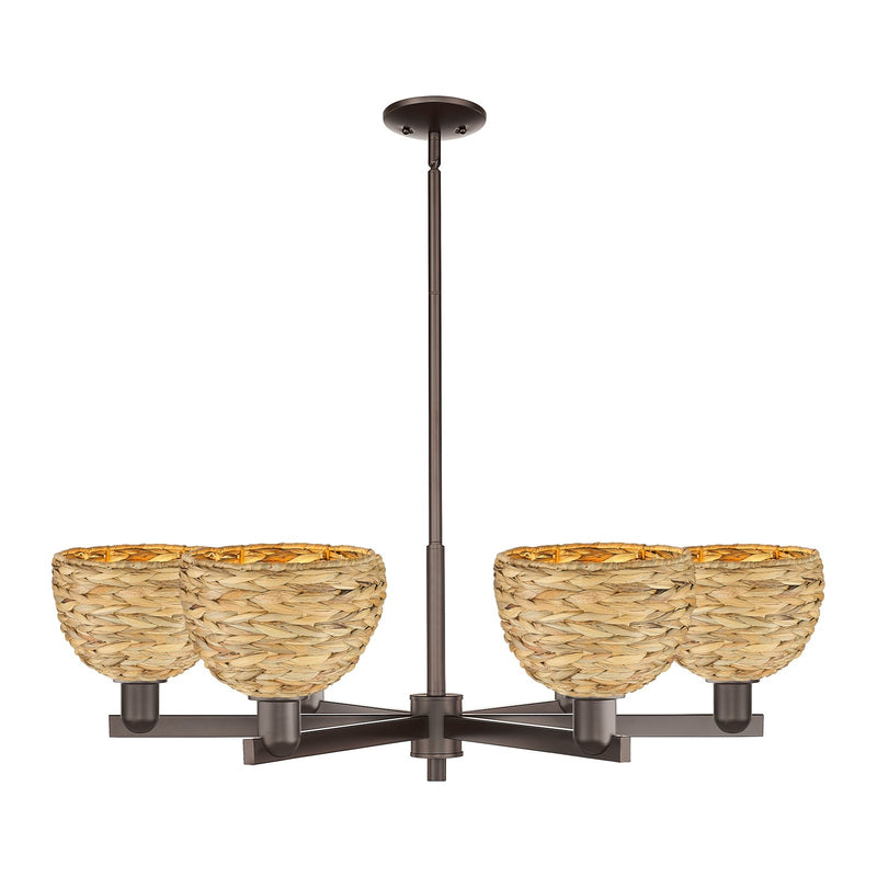 Innovations Arcadia 38in 6-Light Chandelier | Industrial Oil Rubbed Bronze and Natural Rattan | Dining Room & Living Room | Model 716-6CR-OB-RBD-8-NAT