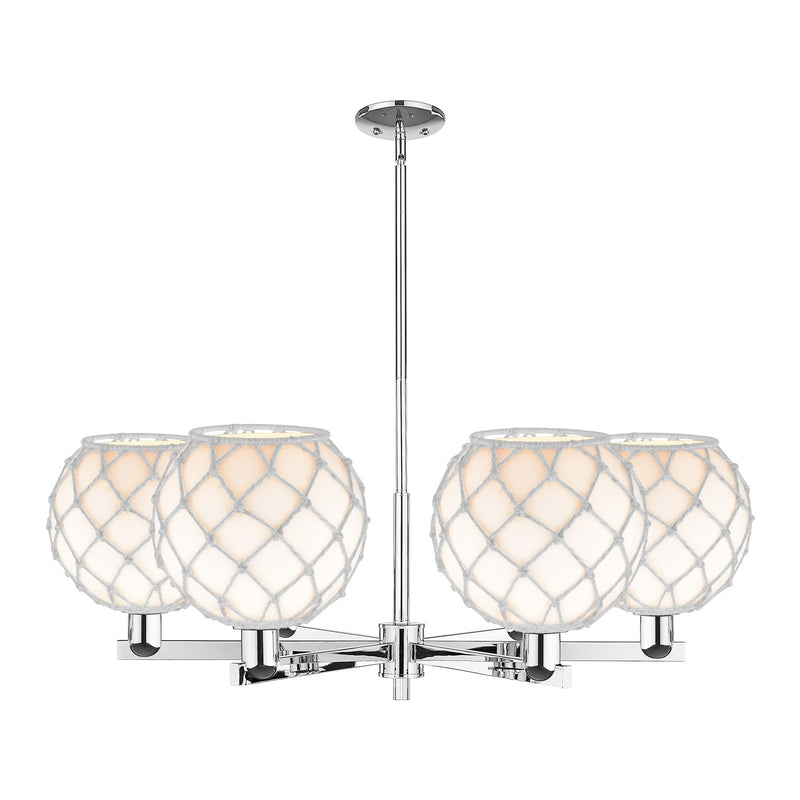 Innovations Farmhouse Rope 40in 6-Light Chandelier | Industrial Polished Chrome and White Glass with Rope | Kitchen & Dining | Model 716-6CR-PC-G121-10RW