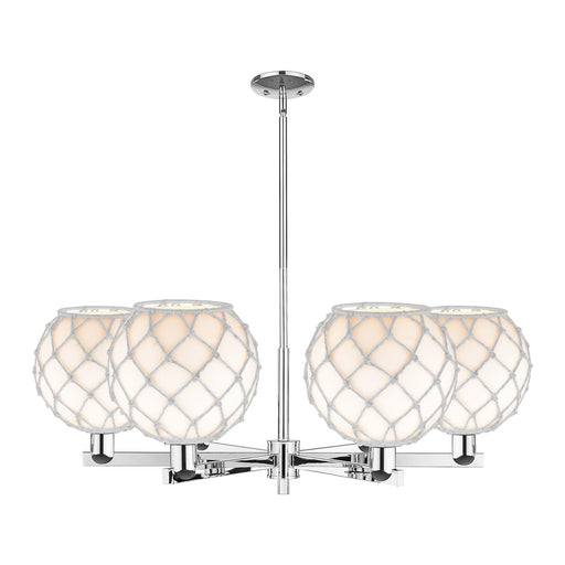 Innovations Farmhouse Rope 40in 6-Light Chandelier | Industrial Polished Chrome and White Glass with Rope | Kitchen & Dining | Model 716-6CR-PC-G121-10RW