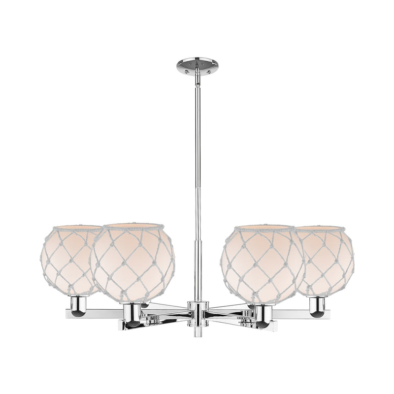 Innovations Farmhouse Rope 38in 6-Light Chandelier | Industrial Polished Chrome and White Glass with Rope | Kitchen Island & | Model 716-6CR-PC-G121-8RW