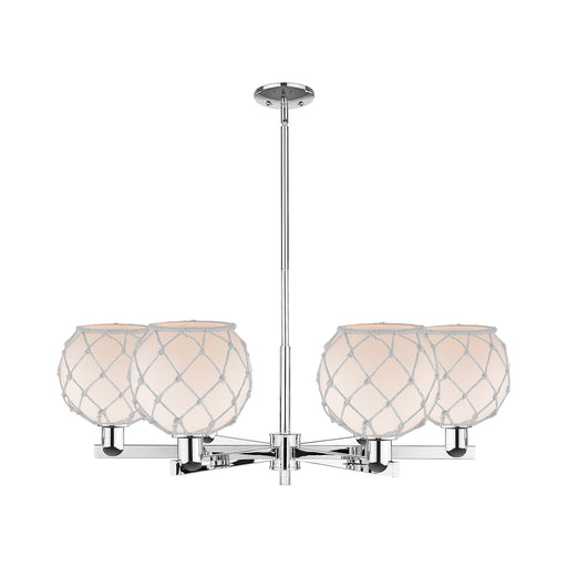 Innovations Farmhouse Rope 38in 6-Light Chandelier | Industrial Polished Chrome and White Glass with Rope | Kitchen Island & | Model 716-6CR-PC-G121-8RW