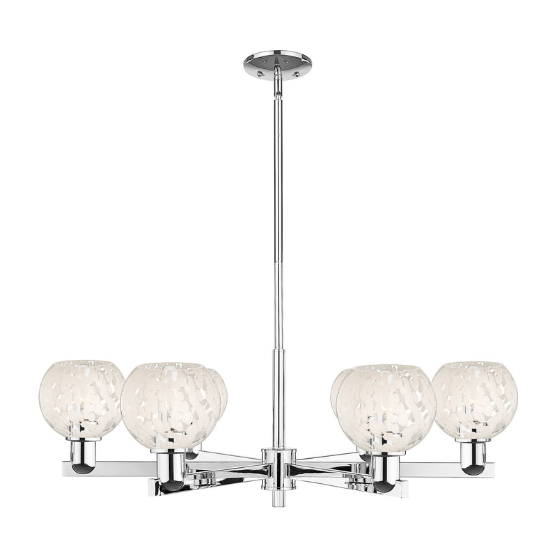 Innovations Lighting White Mouchette 36in 6-Light Chandelier | Industrial Polished Chrome and White Glass | Kitchen Island & | Model 716-6CR-PC-G1216-6WM