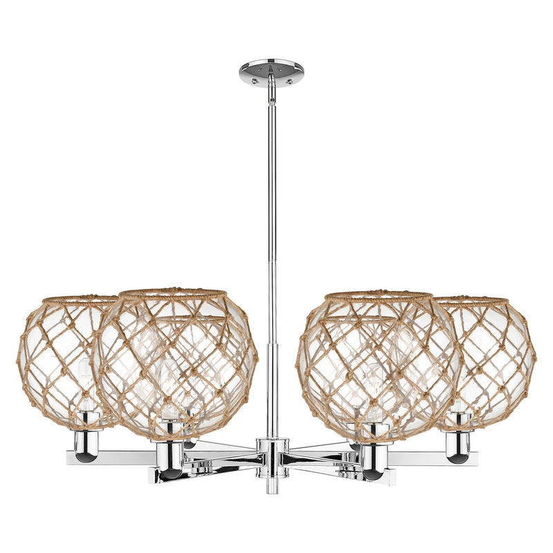 Innovations Farmhouse Rope 40in 6-Light Chandelier | Industrial Polished Chrome and Clear Glass with Brown Rope | Dining Room | Model 716-6CR-PC-G122-10RB