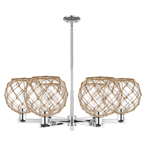 Innovations Farmhouse Rope 40in 6-Light Chandelier | Industrial Polished Chrome and Clear Glass with Brown Rope | Dining Room | Model 716-6CR-PC-G122-10RB