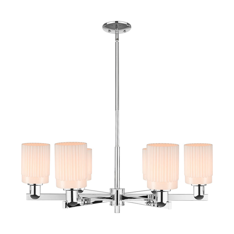 Innovations Hadley 34in 6-Light Chandelier | Industrial Polished Chrome and Matte White Ribbed Glass | Dining Room & Living Room | Model 716-6CR-PC-G341