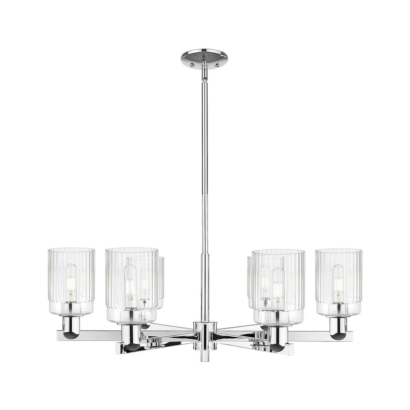 Innovations Hadley 34in 6-Light Chandelier | Industrial Polished Chrome and Clear Ribbed Glass | Dining Room & Living Room | Model 716-6CR-PC-G342