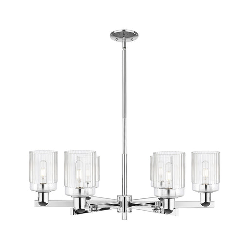 Innovations Hadley 34in 6-Light Chandelier | Industrial Polished Chrome and Clear Ribbed Glass | Dining Room & Living Room | Model 716-6CR-PC-G342