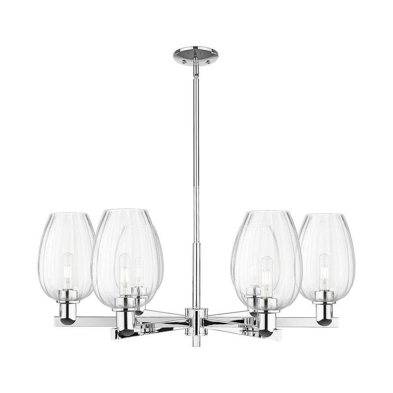 Innovations Preston Flute 36in 6-Light Chandelier | Industrial Polished Chrome Steel and Clear Glass | Kitchen Island & Dining | Model 716-6CR-PC-G457-6CL