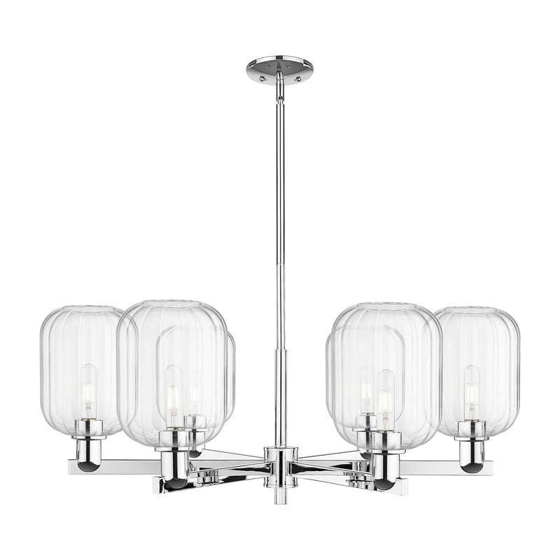 Innovations Preston Cylinder 36.5in 6-Light Chandelier | Industrial Polished Chrome and Clear Glass | Dining Room & Living | Model 716-6CR-PC-G460-7CL