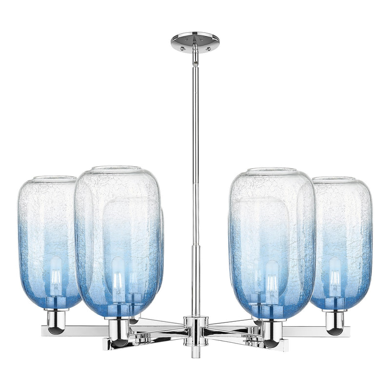 Innovations Brookhaven Cloche 36.75in 6-Light Chandelier | Industrial Polished Chrome and Sapphire Blue Glass | Dining Room & | Model 716-6CR-PC-G482-7SB