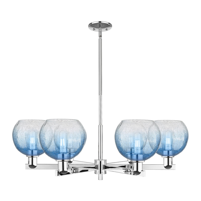 Innovations Brookhaven Globe 37.75in 6-Light Chandelier | Industrial Polished Chrome and Sapphire Blue Glass | Dining Room & | Model 716-6CR-PC-G483-8SB