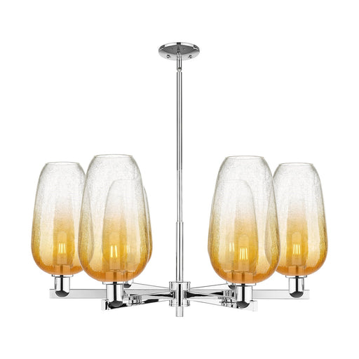 Innovations Brookhaven Flute 37in 6-Light Chandelier | Industrial Polished Chrome and Amber Glass | Kitchen Island & Dining | Model 716-6CR-PC-G484-7AM