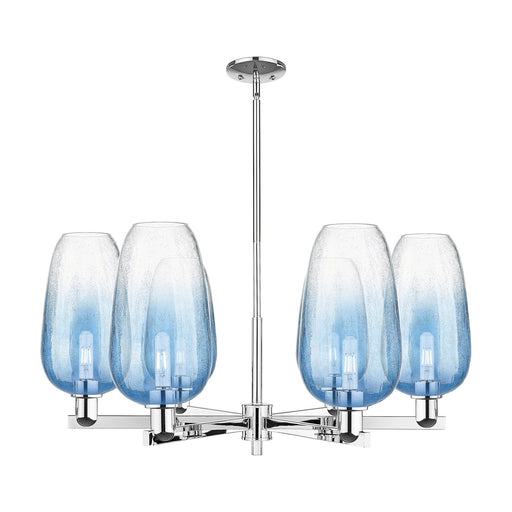 Innovations Brookhaven Flute 36.75in 6-Light Chandelier | Industrial Polished Chrome and Sapphire Blue Glass | Kitchen Island | Model 716-6CR-PC-G484-7SB
