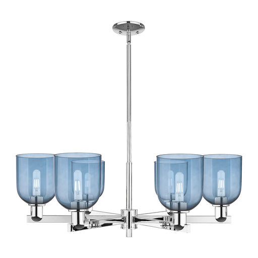 Innovations Bella 35in 6-Light Chandelier | Industrial Polished Chrome and Blue Glass | Dining Room & Living Room | Model 716-6CR-PC-G558-6BL