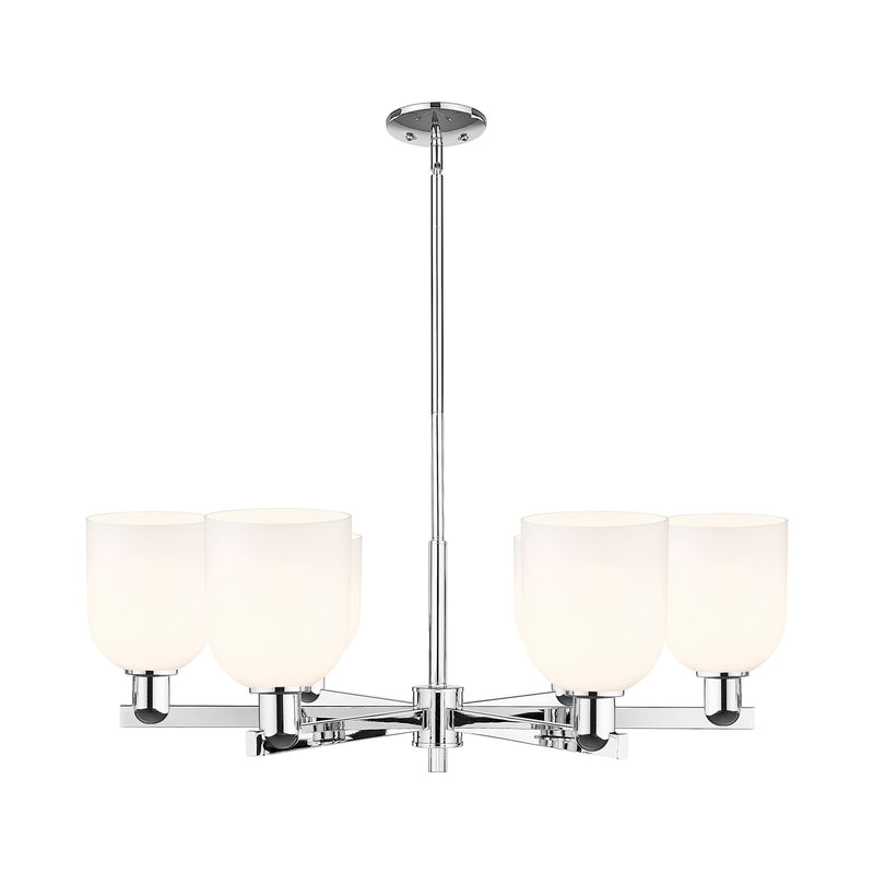 Innovations Bella 35in 6-Light Chandelier | Industrial Polished Chrome and White Glass | Dining Room & Living Room | Model 716-6CR-PC-G558-6GWH