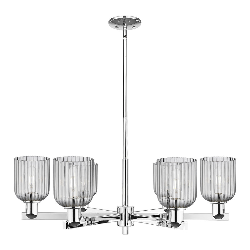 Innovations Bridal Veil 35in 6-Light Chandelier | Industrial Polished Chrome and Light Smoke Ribbed Glass | Dining Room & | Model 716-6CR-PC-G559-5SM