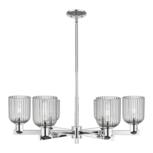Innovations Bridal Veil 35in 6-Light Chandelier | Industrial Polished Chrome and Light Smoke Ribbed Glass | Dining Room & | Model 716-6CR-PC-G559-5SM