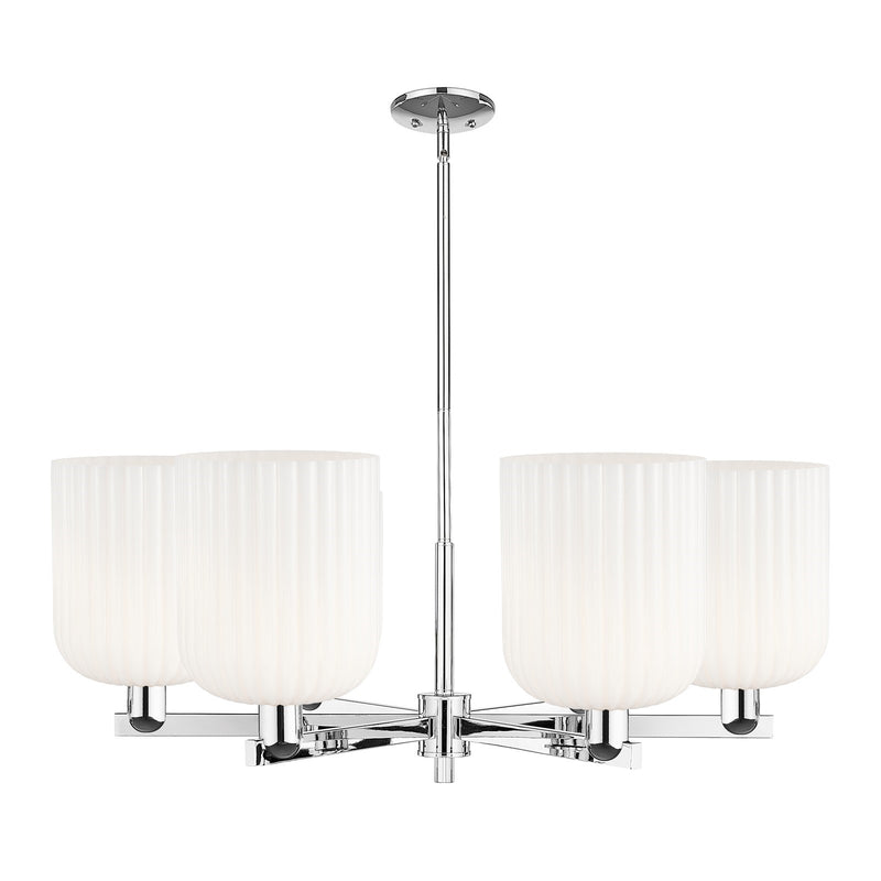 Innovations Bridal Veil 38in 6-Light Chandelier | Industrial Polished Chrome and Gloss White Ribbed Glass | Kitchen Island & | Model 716-6CR-PC-G559-8GWH