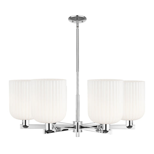 Innovations Bridal Veil 38in 6-Light Chandelier | Industrial Polished Chrome and Gloss White Ribbed Glass | Kitchen Island & | Model 716-6CR-PC-G559-8GWH