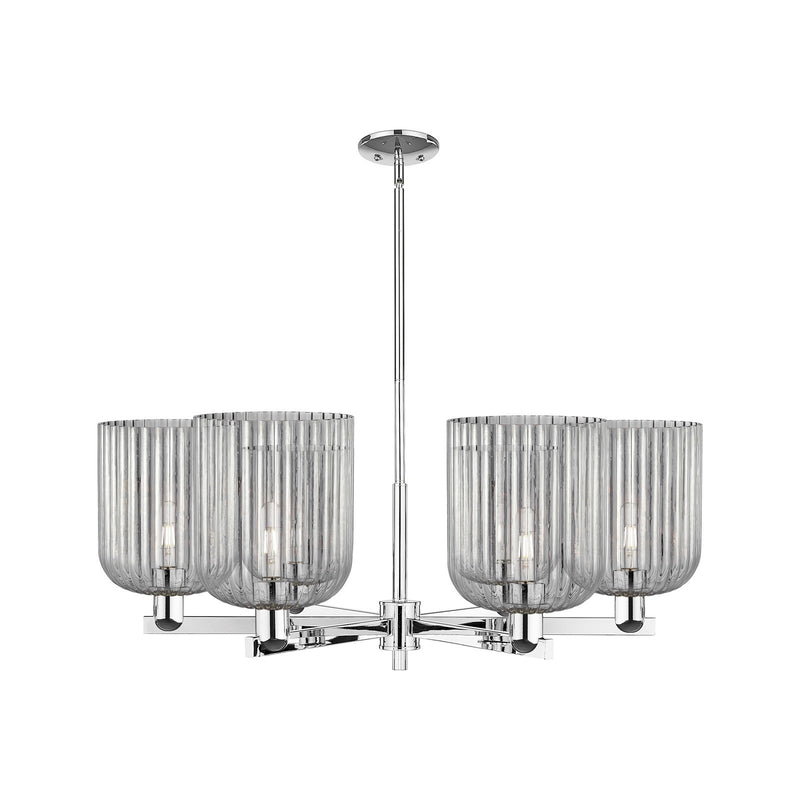Innovations Bridal Veil 38in 6-Light Chandelier | Industrial Modern Polished Chrome and Light Smoke Ribbed Glass | Dining Room | Model 716-6CR-PC-G559-8SM