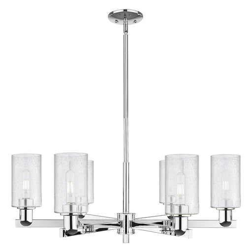 Innovations Clymer 34in 6-Light Chandelier | Industrial Polished Chrome and Seedy Glass | Dining Room & Living Room | Model 716-6CR-PC-G804