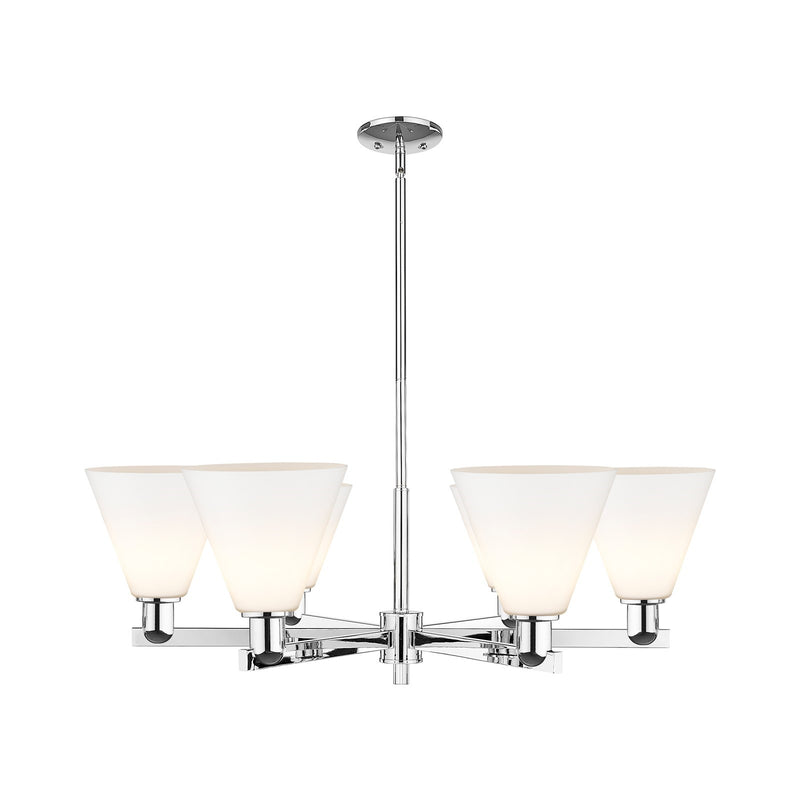 Innovations Berkshire Glass 38in 6-Light Chandelier | Industrial Polished Chrome and Matte White Glass | Kitchen Island & Dining | Model 716-6CR-PC-GBC-81