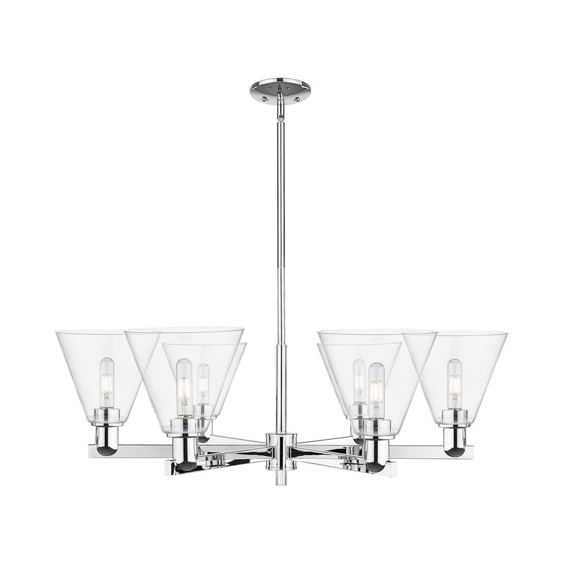 Innovations Berkshire Glass 38in 6-Light Chandelier | Industrial Polished Chrome Steel and Clear Cone Glass | Dining Room & | Model 716-6CR-PC-GBC-82