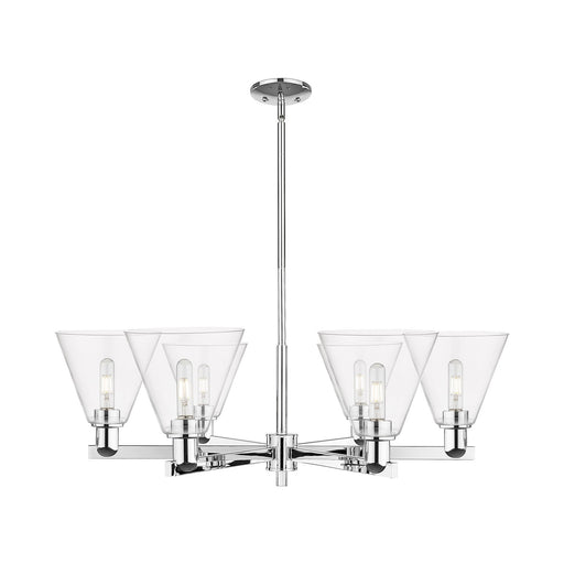 Innovations Berkshire Glass 38in 6-Light Chandelier | Industrial Polished Chrome Steel and Clear Cone Glass | Dining Room & | Model 716-6CR-PC-GBC-82
