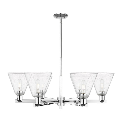 Innovations Berkshire Glass 38in 6-Light Chandelier | Industrial Polished Chrome and Seedy Glass | Kitchen & Dining Room | Model 716-6CR-PC-GBC-84