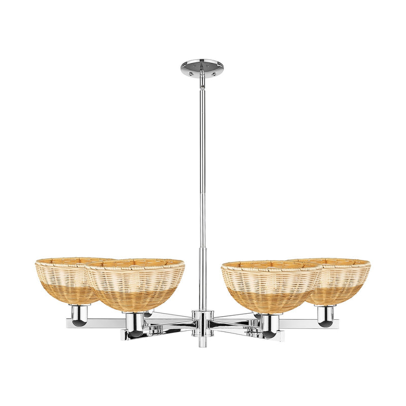 Innovations Bristol Natural II 39in 6-Light Chandelier | Industrial Polished Chrome and Natural Fiber Dome Shade | Dining | Model 716-6CR-PC-NBD2-9-NAT