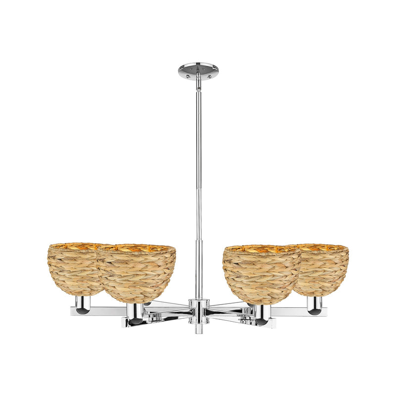 Innovations Arcadia 38in 6-Light Chandelier | Industrial Polished Chrome and Natural Rattan | Dining Room & Living Room | Model 716-6CR-PC-RBD-8-NAT
