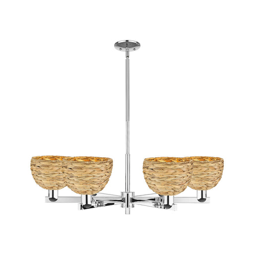 Innovations Arcadia 38in 6-Light Chandelier | Industrial Polished Chrome and Natural Rattan | Dining Room & Living Room | Model 716-6CR-PC-RBD-8-NAT