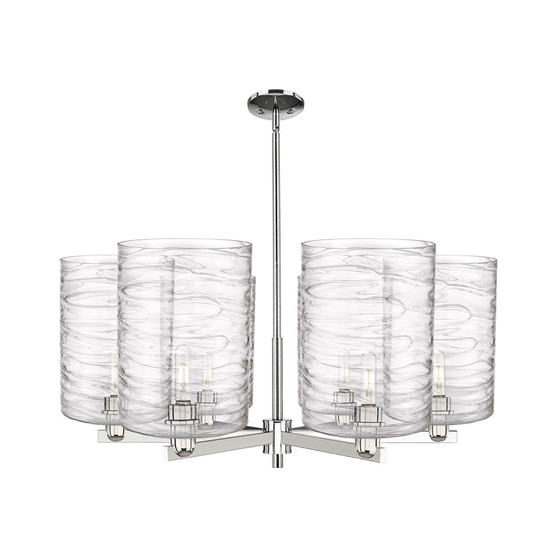 Innovations Cobbleskill 39in 6-Light Chandelier | Industrial Polished Nickel and Clear Deco Swirl Glass | Dining Room & Living | Model 716-6CR-PN-G1113-L